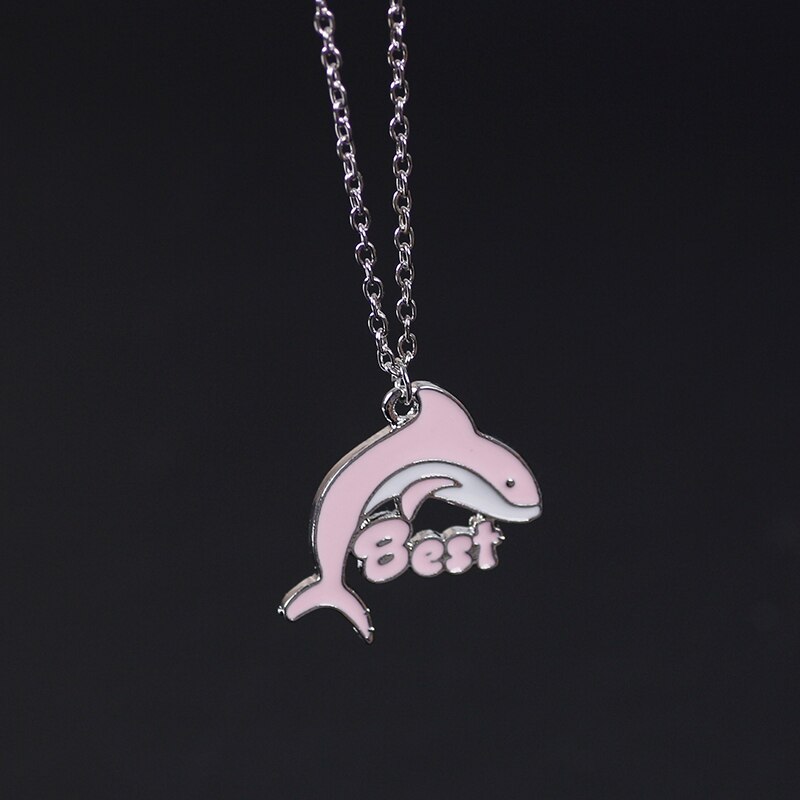 2pcs niedliches Tier Little Dolphin Anhänger Best Friend Halskette