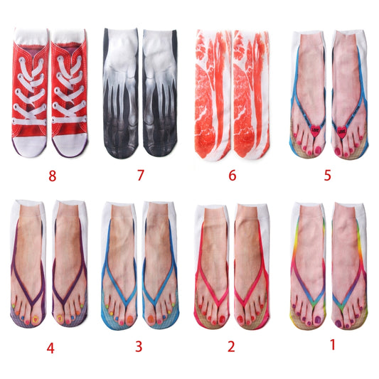 3D Pattern Manicure Print Socks Flip Flop Funny Hidden Running Socks Women Personalized Low Cut Ankle