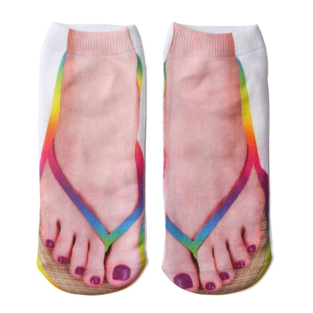 3D Muster Maniküre Print Socken Flip Flop Lustige versteckte Laufsocken Damen Personalisiert Low Cut Knöchel