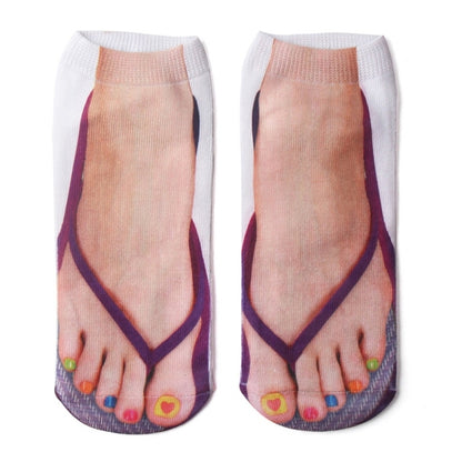 3D Pattern Manicure Print Socks Flip Flop Funny Hidden Running Socks Women Personalized Low Cut Ankle