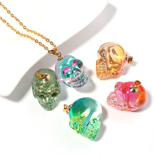 Crystal Stone Skull Multicolor Skeleton Pendant Necklace