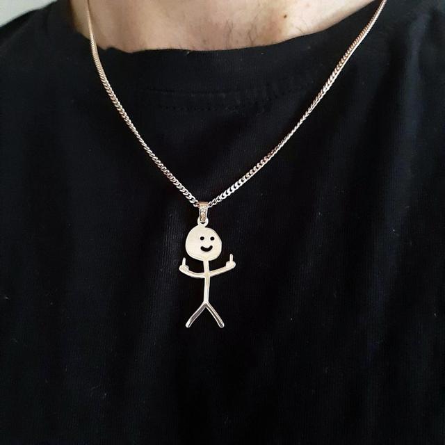 Smile Middle Finger Necklace Stickman Pendant Necklace