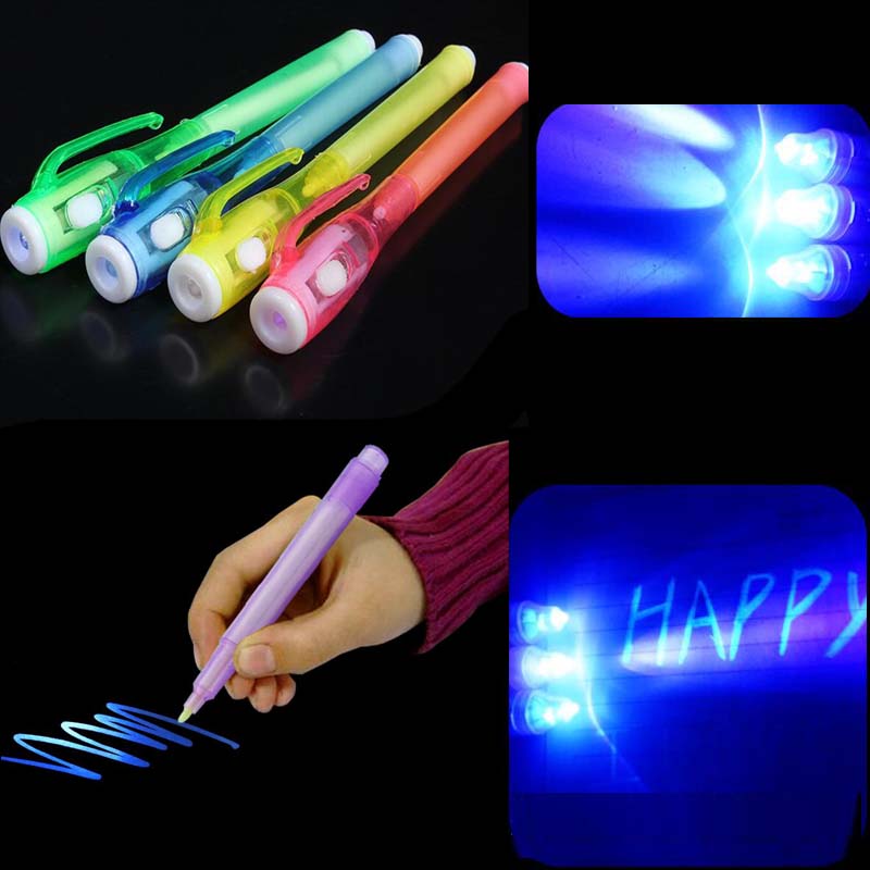 4 Stück unsichtbarer Tintenstift mit UV-Licht, lustiger Marker