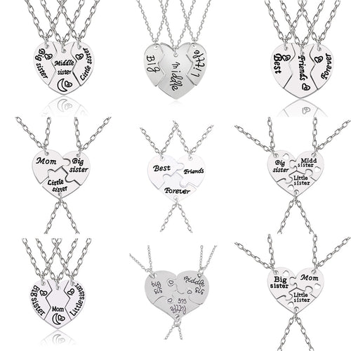 3pcs/set Love Heart Big Little Sis Mom BFF Necklaces