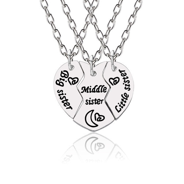 3pcs/set Love Heart Big Little Sis Mom BFF Necklaces