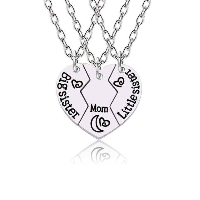 3pcs/set Love Heart Big Little Sis Mom BFF Necklaces