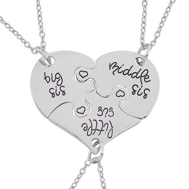 3pcs/set Love Heart Big Little Sis Mom BFF Necklaces