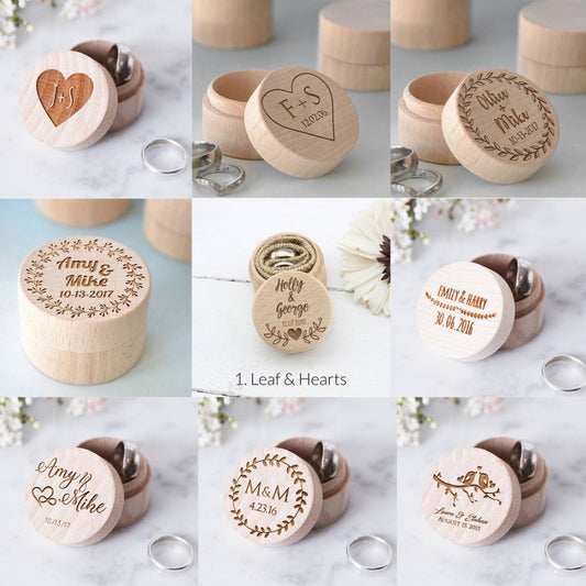 Hölzerne Ringbox Custom Name Date Schmuck Geschenkbox